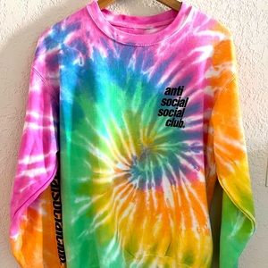 Anti Social Social Club: Rotterdam Rainbow Tie Dye Long Sleeve. Size Small.